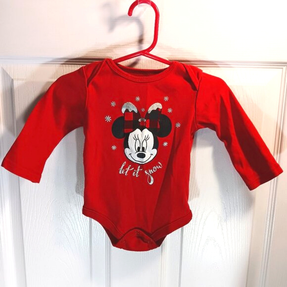 Disney Baby Mickey Mouse Long Sleeve Onesie Diaper Shirt Winter Red Size 6M NWOT